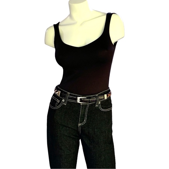 DKNY Jeans black straight leg jeans w/cream contrast stitching - Picture 4 of 11